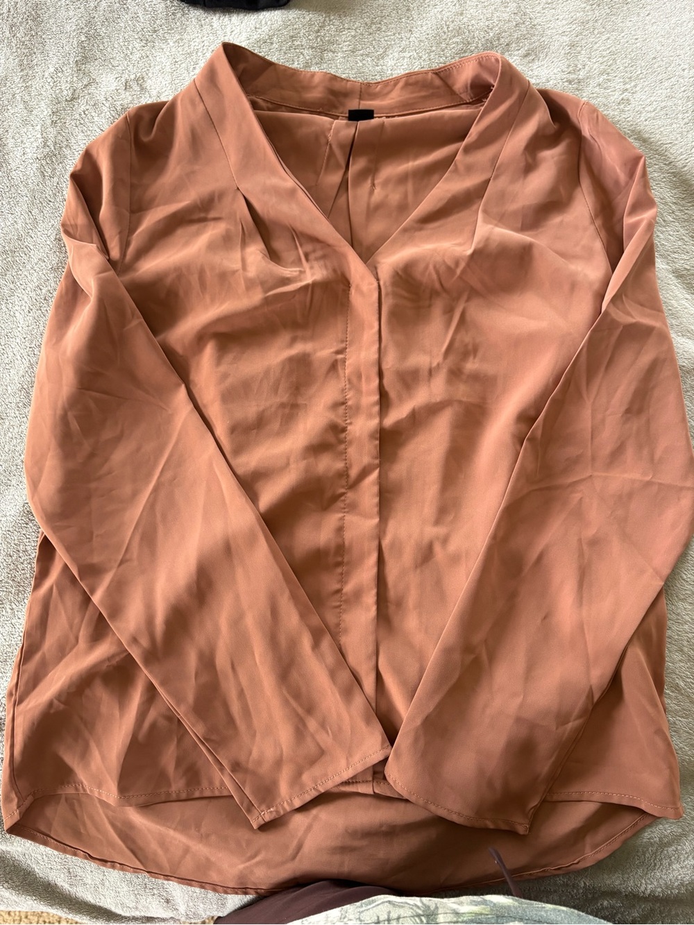 SHEIN Rusty Rose V-Neck Long Sleeve Blouse
